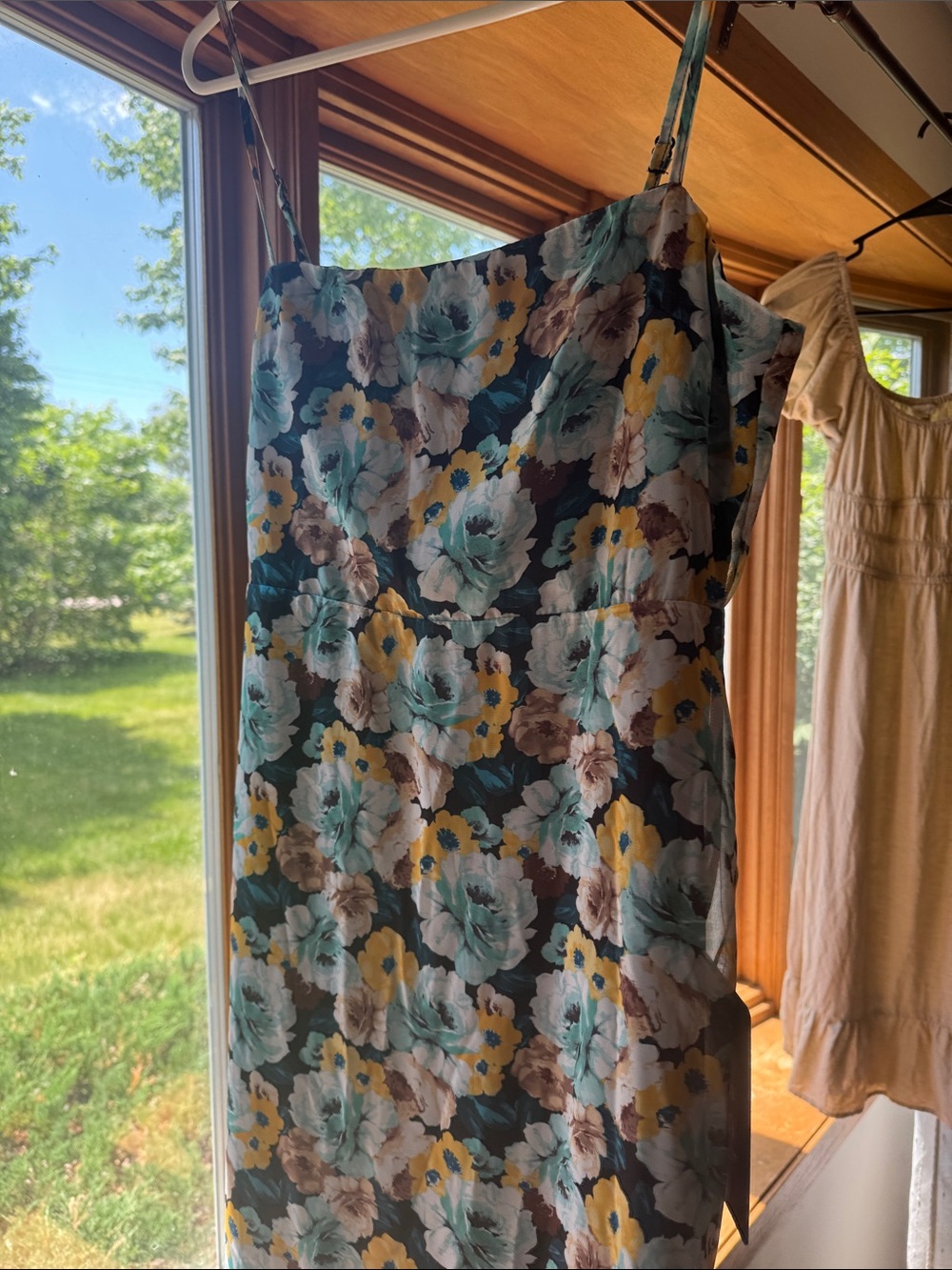 Floral Print Sleeveless Summer Dress in Teal and Yellow